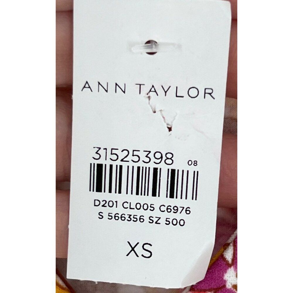 Ann Taylor XS Floral V-Neck Blouse Retro Short Sleeve Yellow Pink New - Picture 6 of 8